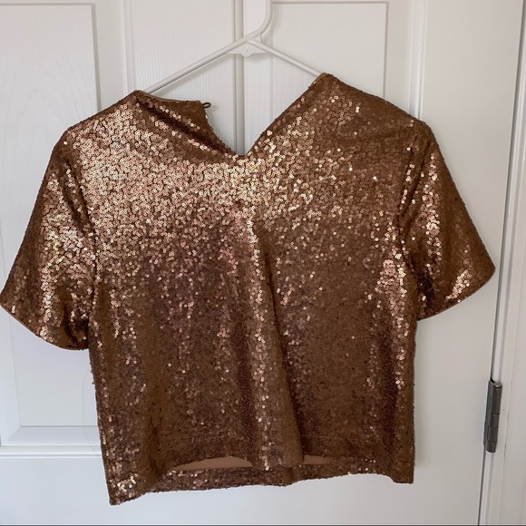 Sequin Bronze Crop-Top Short-Sleeve - Picture 5 of 5